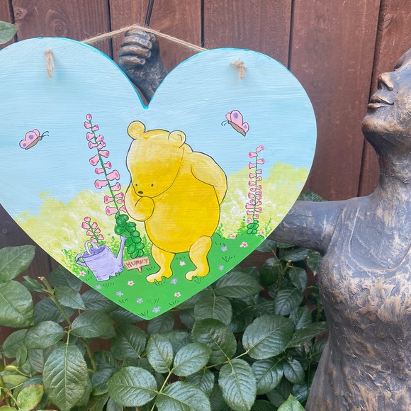 Winnie the Pooh Walking in the Garden Hand Painted Inspired Acrylic on Wood - Picture 3 of 9